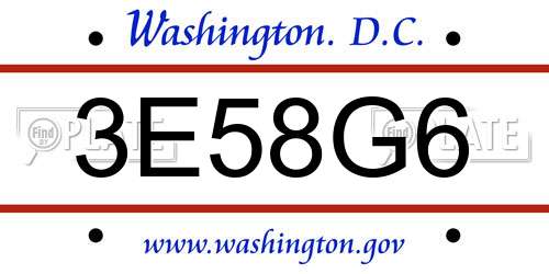 3E58G6 District Of Columbia License Plate