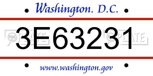 3E63231 District Of Columbia License Plate