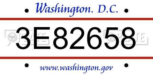 3E82658 District Of Columbia License Plate