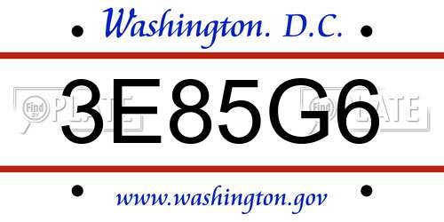 3E85G6 District Of Columbia License Plate