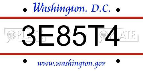 3E85T4 District Of Columbia License Plate