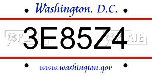3E85Z4 District Of Columbia License Plate