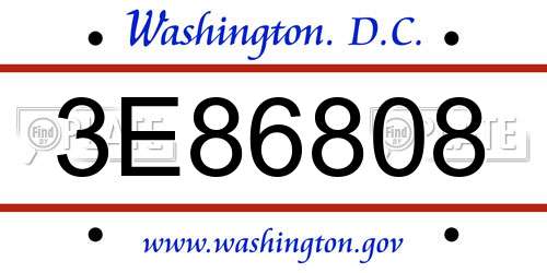 3E86808 District Of Columbia License Plate
