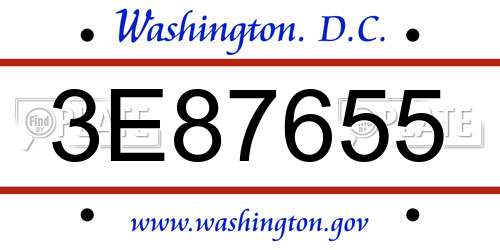 3E87655 District Of Columbia License Plate