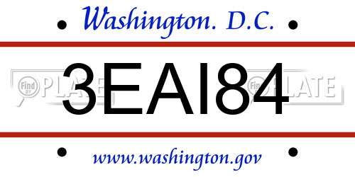 3EAI84 District Of Columbia License Plate