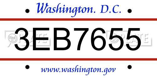 3EB7655 District Of Columbia License Plate