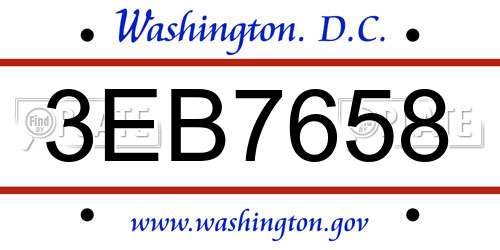 3EB7658 District Of Columbia License Plate