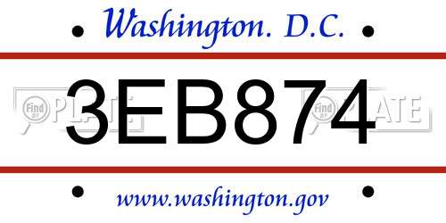 3EB874 District Of Columbia License Plate