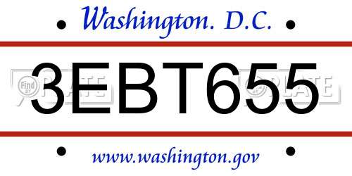 3EBT655 District Of Columbia License Plate