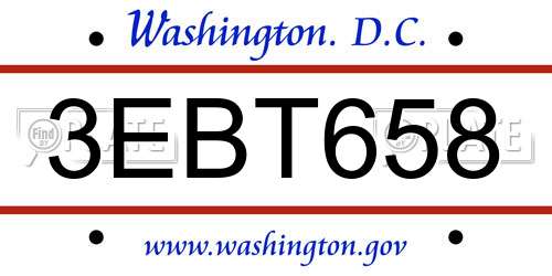 3EBT658 District Of Columbia License Plate