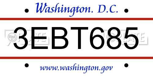 3EBT685 District Of Columbia License Plate