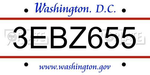 3EBZ655 District Of Columbia License Plate
