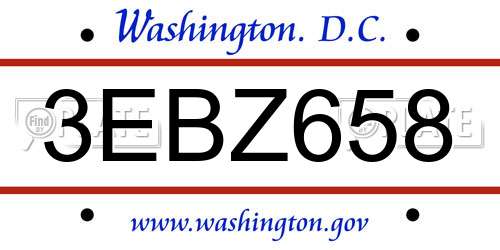 3EBZ658 District Of Columbia License Plate