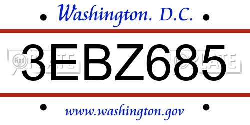 3EBZ685 District Of Columbia License Plate