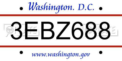 3EBZ688 District Of Columbia License Plate