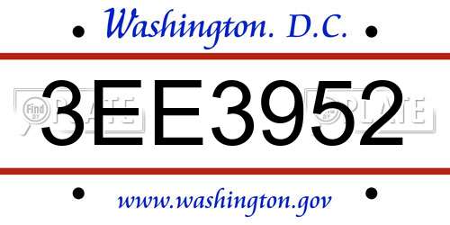 3EE3952 District Of Columbia License Plate