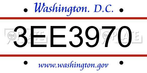 3EE3970 District Of Columbia License Plate