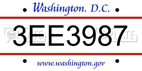 3EE3987 District Of Columbia License Plate