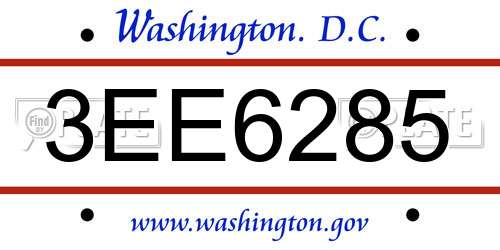3EE6285 District Of Columbia License Plate