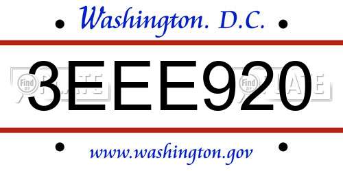 3EEE920 District Of Columbia License Plate