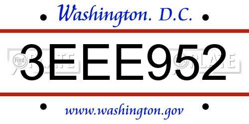 3EEE952 District Of Columbia License Plate