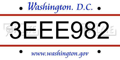 3EEE982 District Of Columbia License Plate