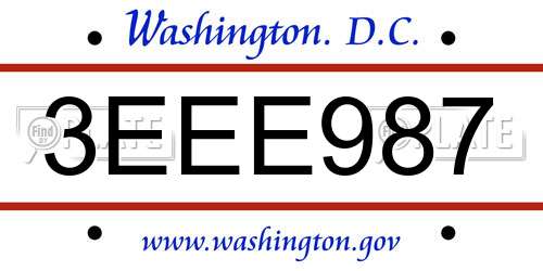 3EEE987 District Of Columbia License Plate