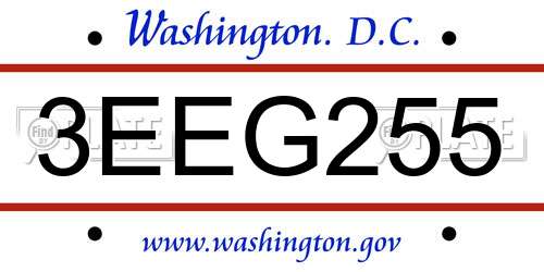 3EEG255 District Of Columbia License Plate