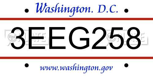 3EEG258 District Of Columbia License Plate