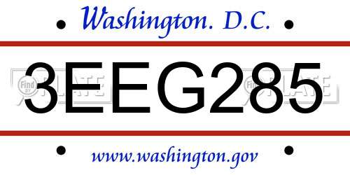 3EEG285 District Of Columbia License Plate