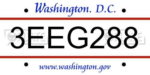 3EEG288 District Of Columbia License Plate