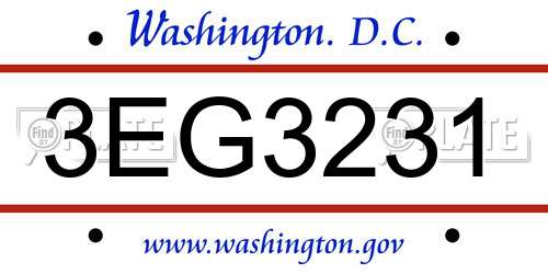 3EG3231 District Of Columbia License Plate