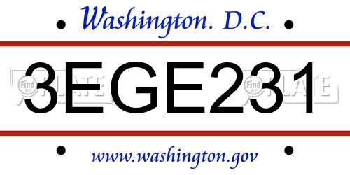 3EGE231 District Of Columbia License Plate