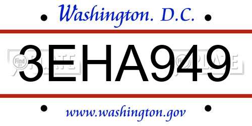 3EHA949 District Of Columbia License Plate