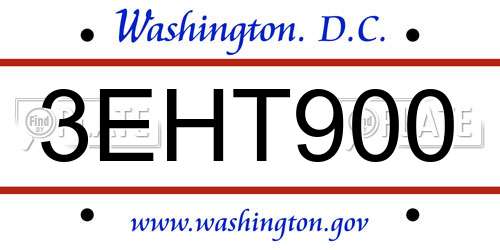 3EHT900 District Of Columbia License Plate