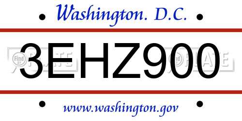 3EHZ900 District Of Columbia License Plate
