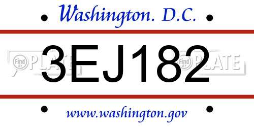 3EJ182 District Of Columbia License Plate