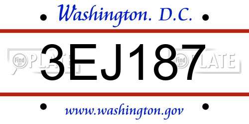 3EJ187 District Of Columbia License Plate