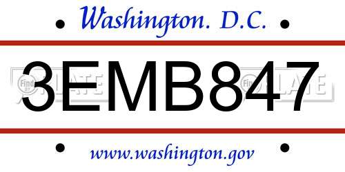 3EMB847 District Of Columbia License Plate
