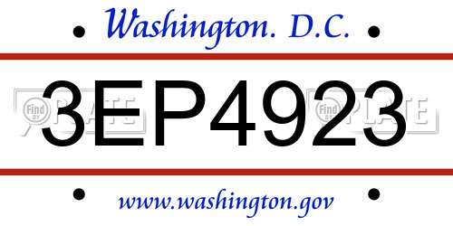 3EP4923 District Of Columbia License Plate