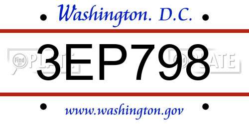 3EP798 District Of Columbia License Plate