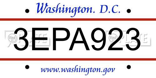 3EPA923 District Of Columbia License Plate