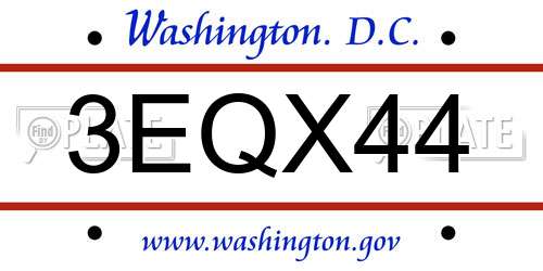 3EQX44 District Of Columbia License Plate