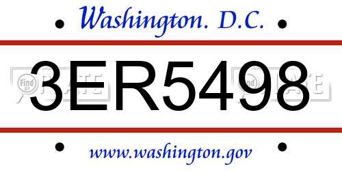 3ER5498 District Of Columbia License Plate