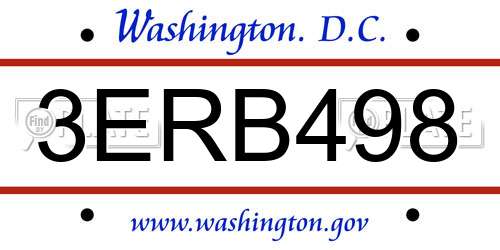 3ERB498 District Of Columbia License Plate