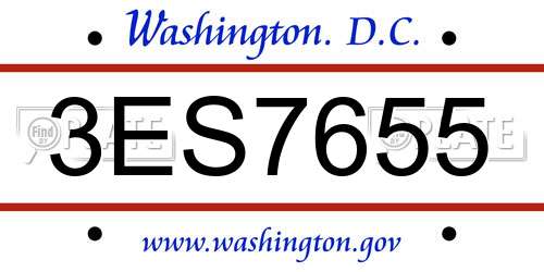 3ES7655 District Of Columbia License Plate