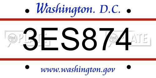 3ES874 District Of Columbia License Plate