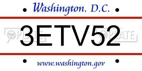 3ETV52 District Of Columbia License Plate