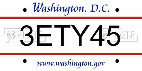 3ETY45 District Of Columbia License Plate