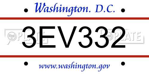3EV332 District Of Columbia License Plate